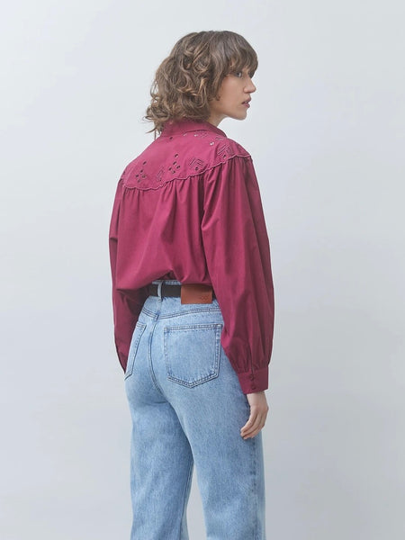 LUCKY Embroidered cotton blouse, BOURGOGNE