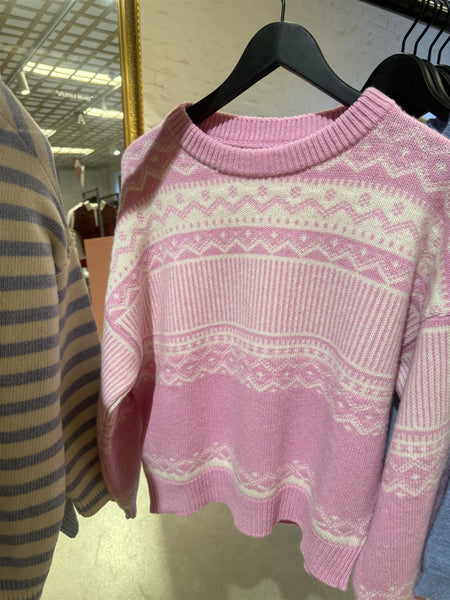 STIRLING strikket ullgenser, Lt Pink/Offwhite