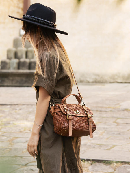 MILLY LEATHER BAG, COGNAC