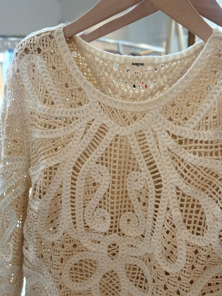 Paelini Two-tone crochet jumper, CREME