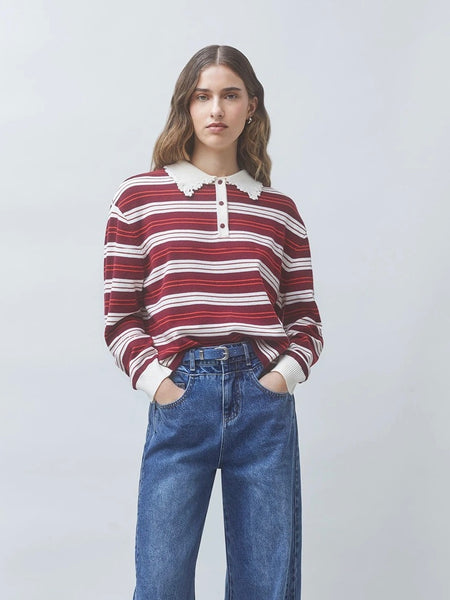 PREGO Striped polo jumper, BOURGOGNE