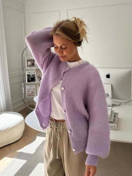 LIGHT PURPLE,  IDAIC cardigan i ullblanding,