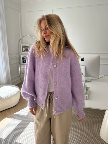 LIGHT PURPLE,  IDAIC cardigan i ullblanding,