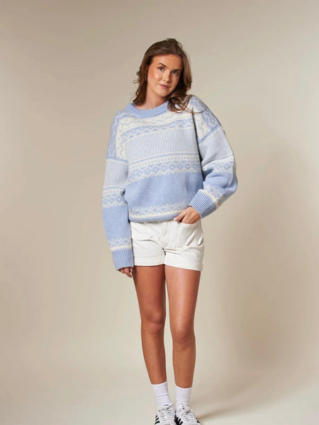 STIRLING strikket ullgenser, Lt Blue/Offwhite