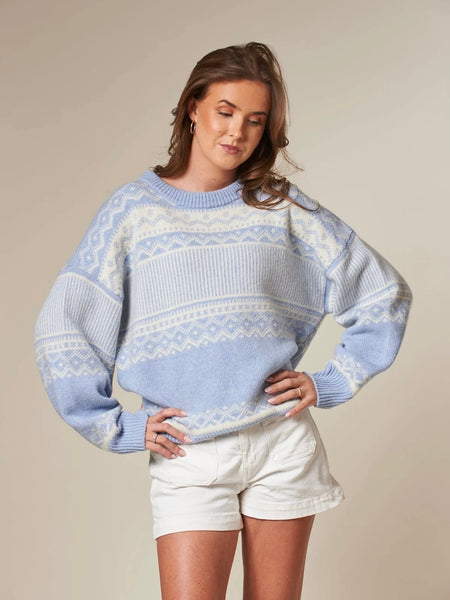 STIRLING strikket ullgenser, Lt Blue/Offwhite
