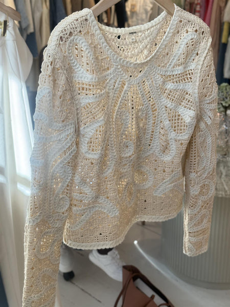 Paelini Two-tone crochet jumper, CREME