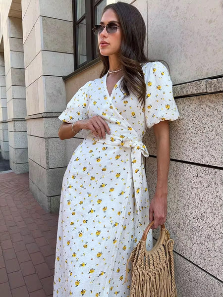 WRAP ME DRESS, PINK FLOWERS