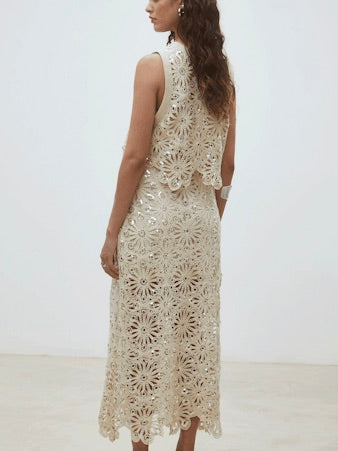 LOIS armløs blondetopp , BEIGE