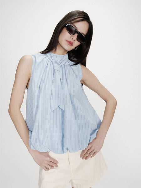 VANYA BALLOON POPLIN TOP,  BLEUET