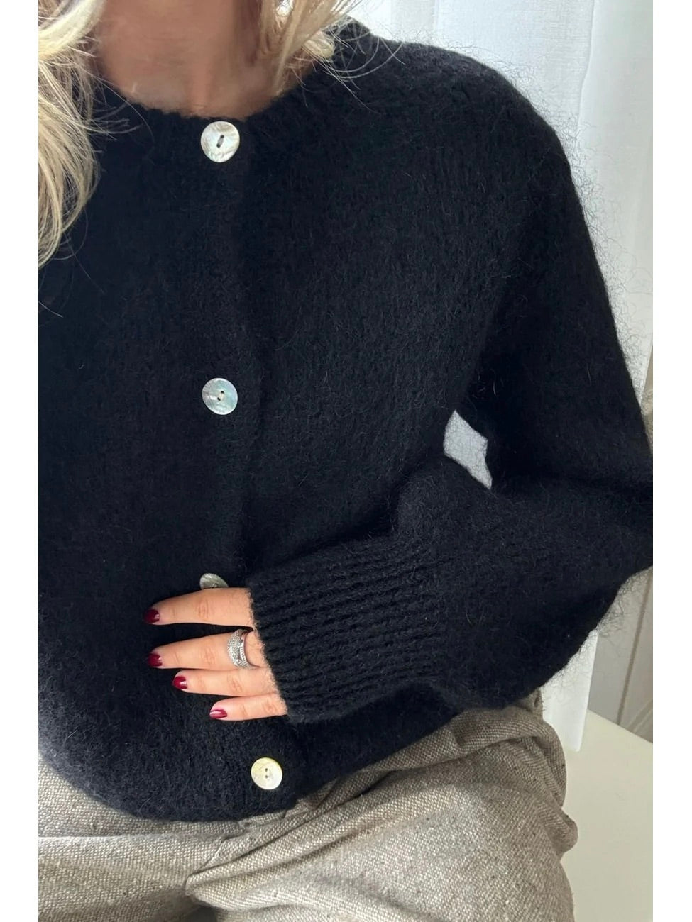 IDAIC CARDIGAN i deili gullblanding, - BLACK