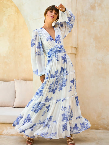 Noor Maxi Dress Floral Blue