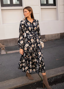 VICKY MIDI DRESS , ANTIQUE BLACK POPLIN