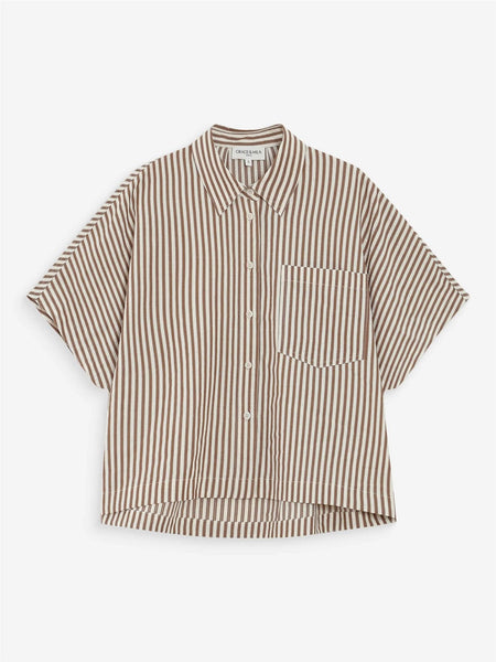 VERCIA WIDE STRIPED SHIRT,  MOCHA