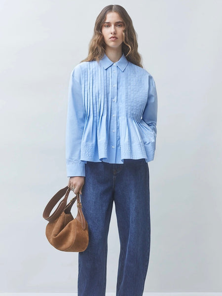 LOELI Pleated shirt, BLEU CIEL
