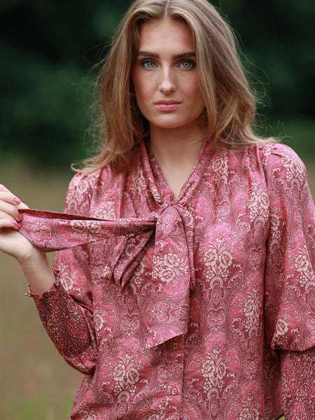 Ginny Bow Blouse  - Pink Wallpaper