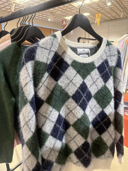 FIONA Argyle strikkegenser, Navy/Ivy Green