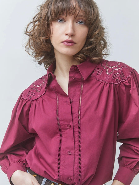 LUCKY Embroidered cotton blouse, BOURGOGNE
