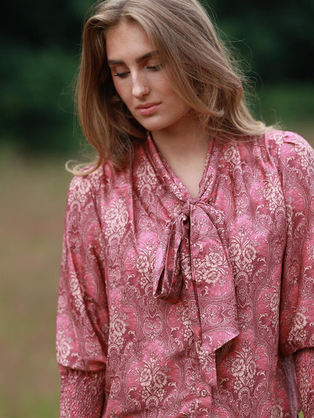 Ginny Bow Blouse  - Pink Wallpaper