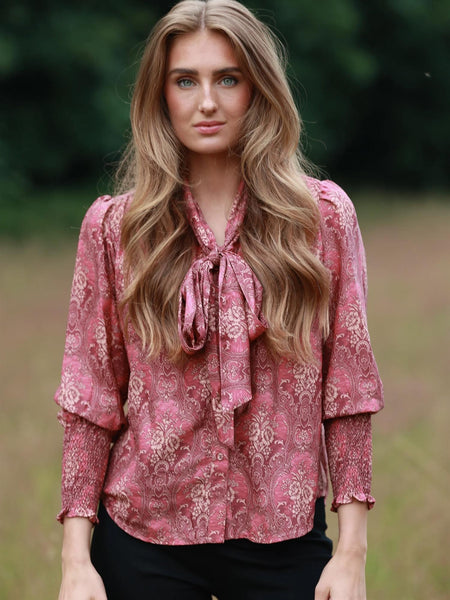 Ginny Bow Blouse  - Pink Wallpaper