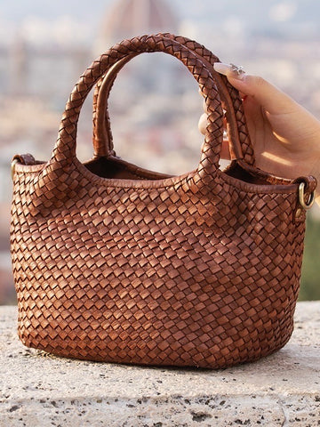 TEODORA LEATHER BAG, COGNAC