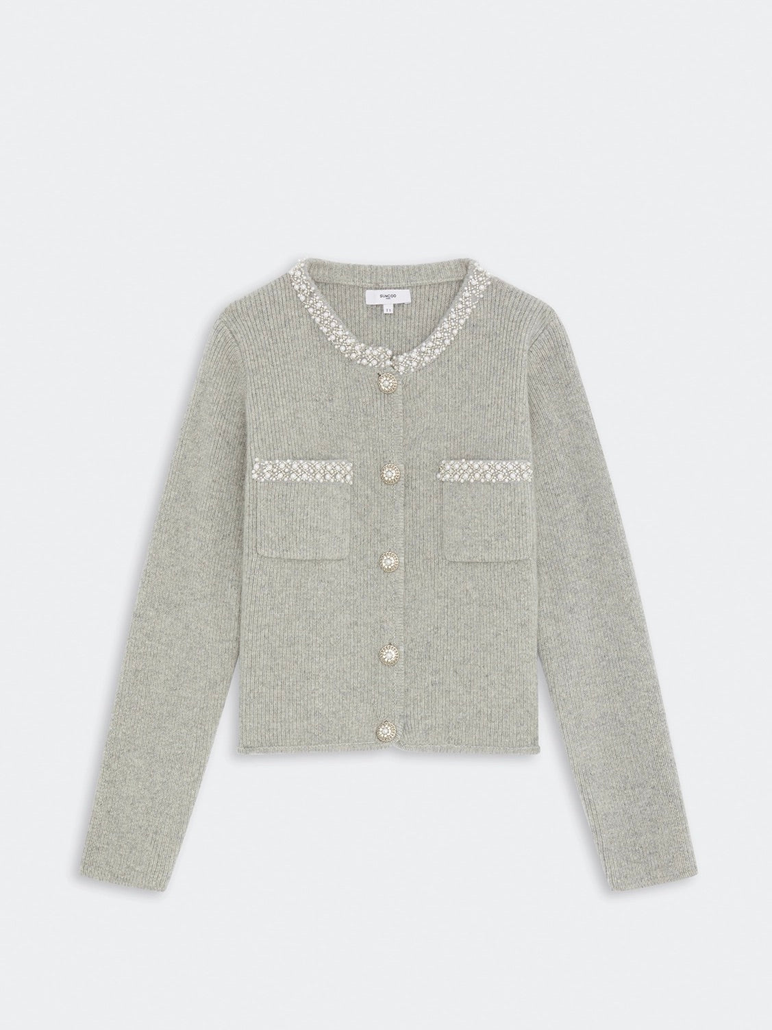 Garvi Cardigan with beaded details, GRIS CHINE / GRÅ
