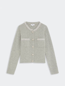 Garvi Cardigan with beaded details, GRIS CHINE / GRÅ