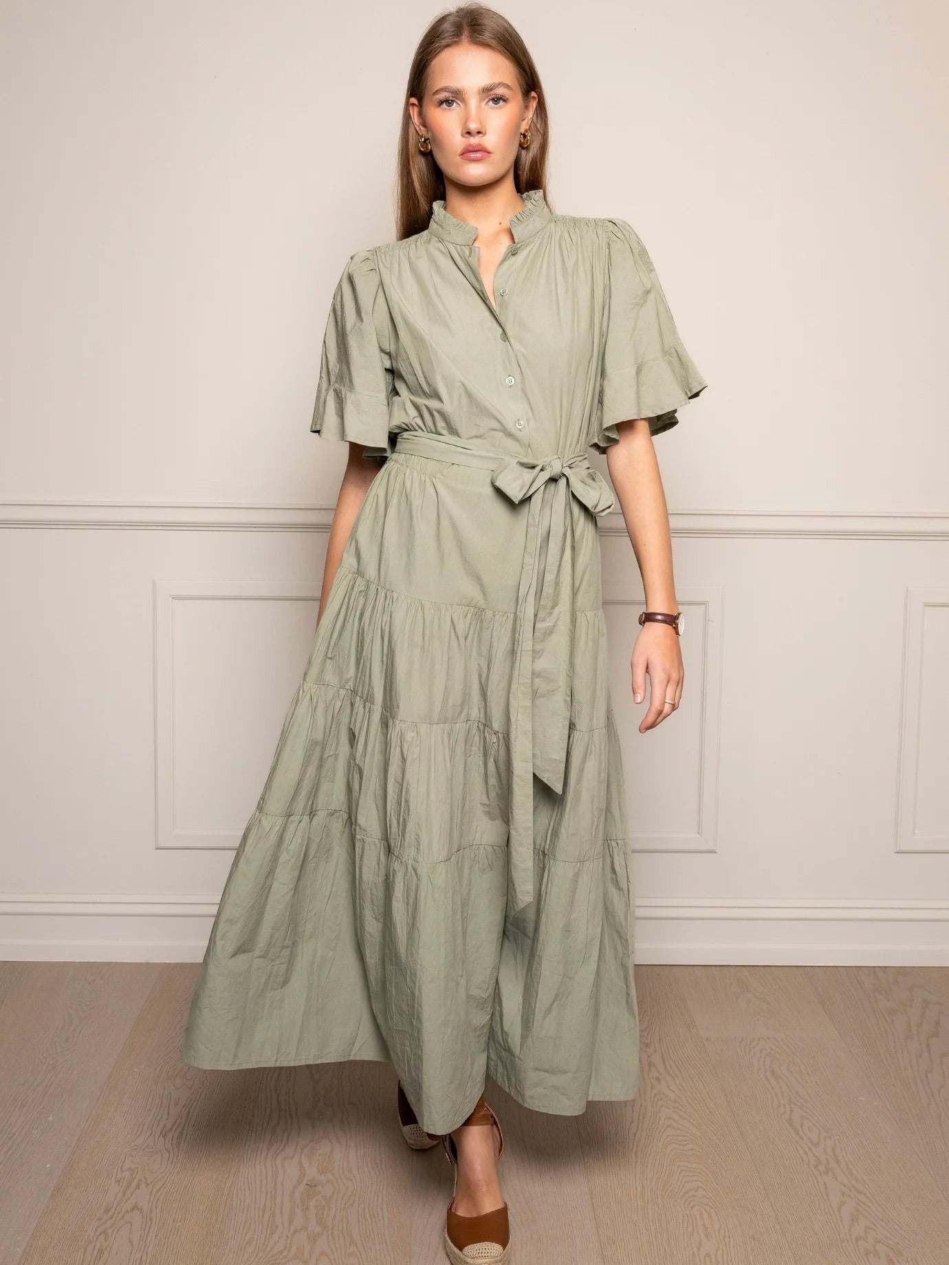 Gaia Dress Sage Poplin