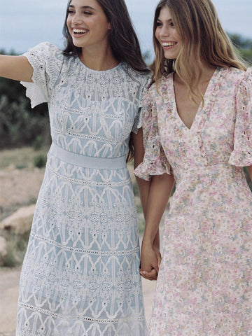 PHILINE MAXI DRESS BLUE EMBROIDERY