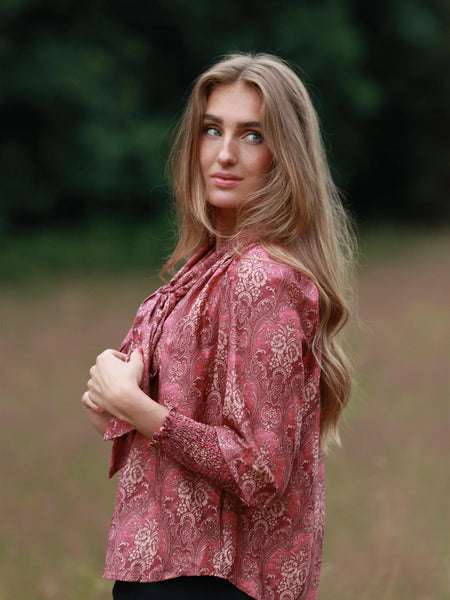 Ginny Bow Blouse  - Pink Wallpaper