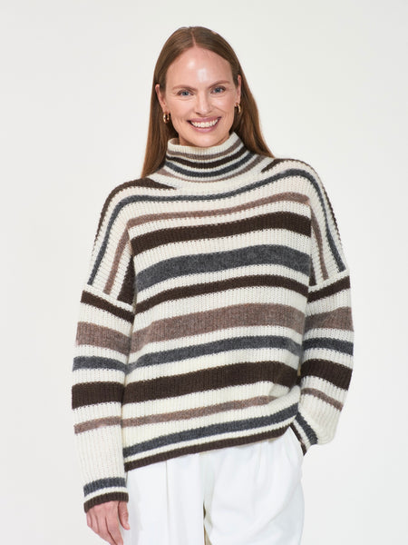STELLAR høyhalset strikkegenser Offwhite/Brown