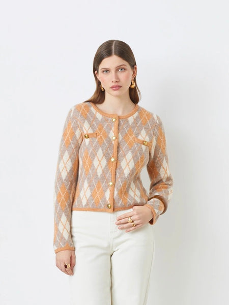 Guilain Buttoned jacquard cardigan, CAMEL
