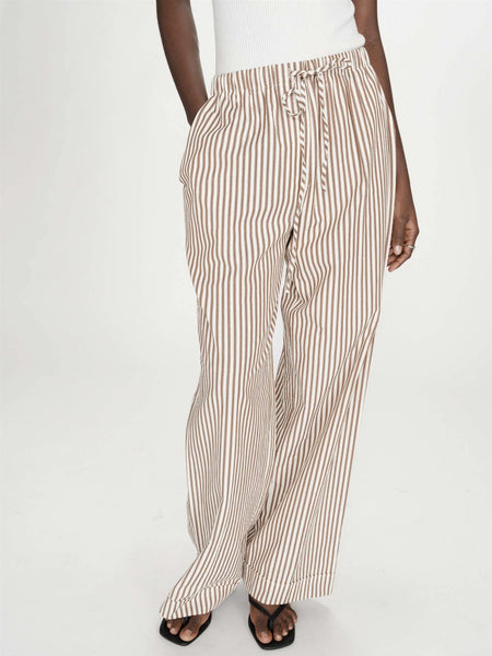 VOLUTE STRIPETE LOOSE PANTS, MOCHA