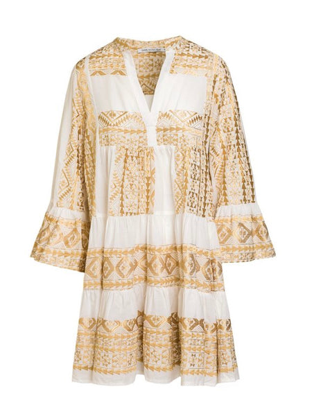 SHORT EMBROIDERY DRESS WHITE / GOLD