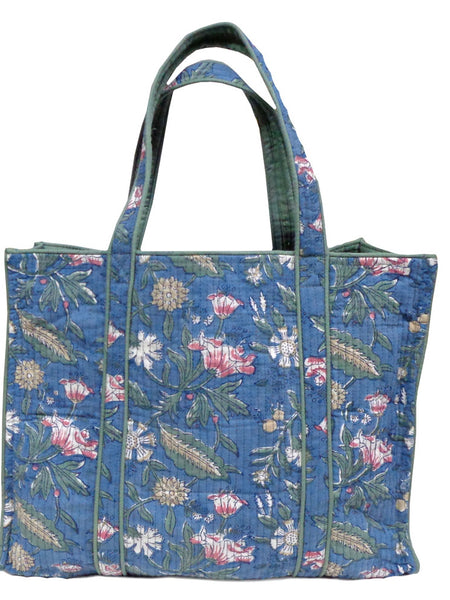 QUILTED BLOCK PRINTET SHOPPER TOTE