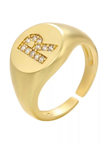 INITIAL LETTER SIGNET AJUSTABLE RING, R