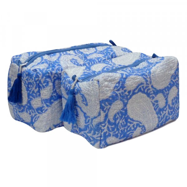 QUILTED TOALETT MAPPE i bomull, BIG i PAISLEY BLUE