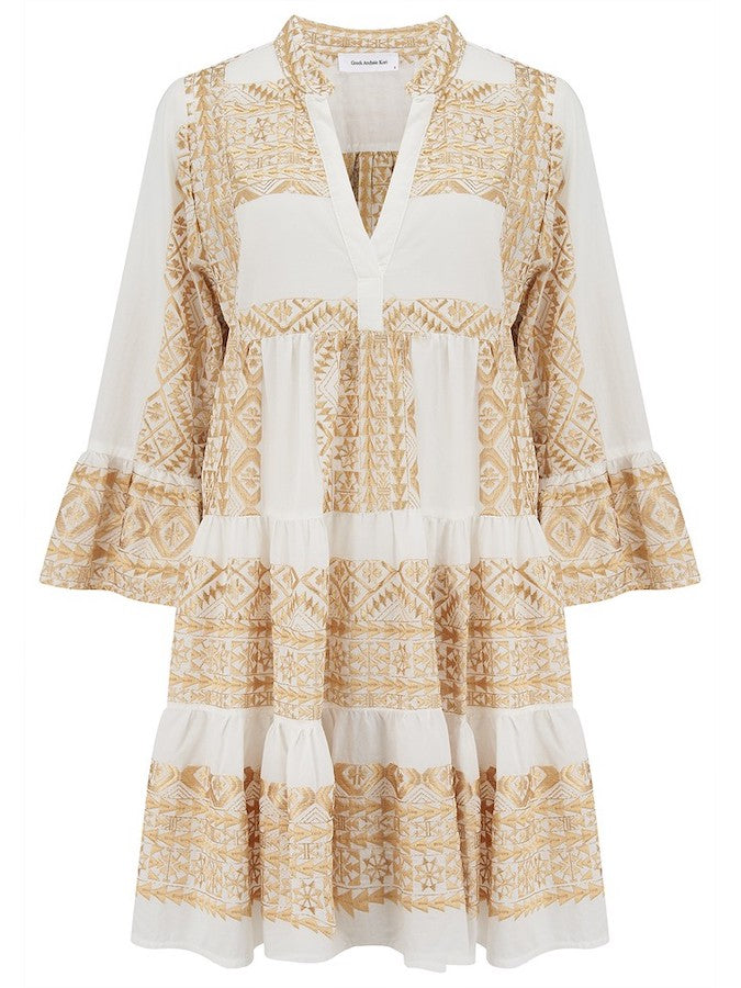 SHORT EMBROIDERY DRESS WHITE / GOLD