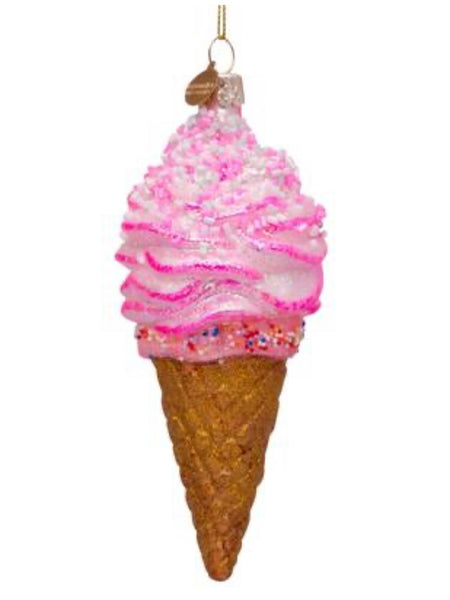 Ornament glass soft pink ice cream H15cm