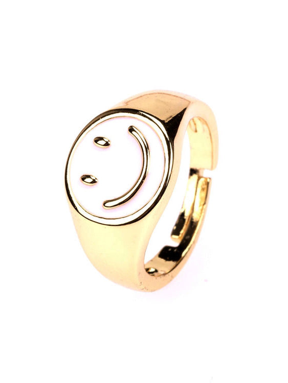 ENAMEL SMILEY RING, RESIZABLE WHITE
