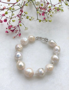Perle armbånd med store ekte, barokk ferskvanns perler