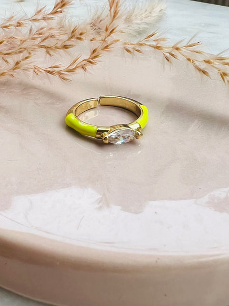 FIONA Oval stone resizable ring i enamel og zirkonia