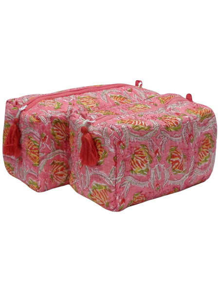 BIG QUILTED COSMETIC BAG, Frost Pink Floral Gud