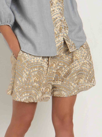 PREORDER !!! SHORTS ALL OVER PLEATES   , LIGHT GREY / GOLD