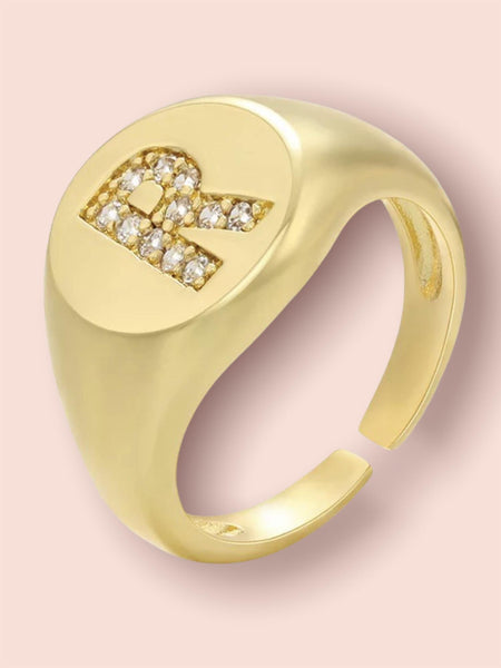 INITIAL LETTER SIGNET AJUSTABLE RING, R