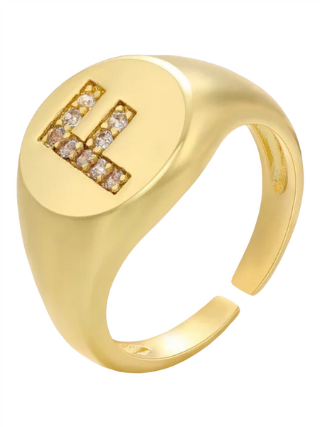 INITIAL LETTER SIGNET AJUSTABLE RING, F