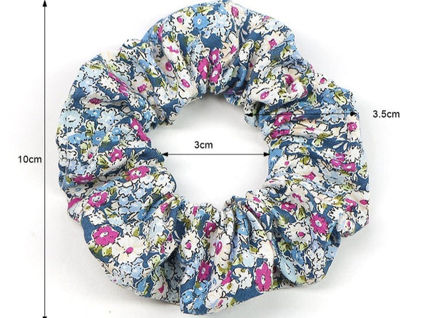 PETIT FLOWER cotton scrunchie, BLUEISH