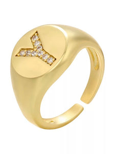 INITIAL LETTER SIGNET AJUSTABLE RING, Y