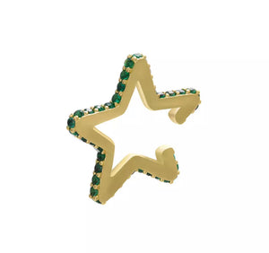 SLINKY STAR EARCUFF i gull og grønne krystaller