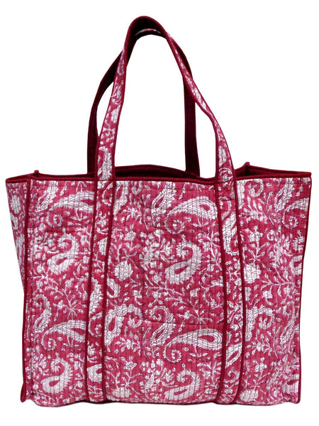 QUILTED BLOCK PRINTET SHOPPER TOTE I paisley red gud