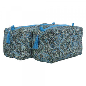 QUILTED TOALETT MAPPE i bomull, SMALL i PAISLEY TEAL